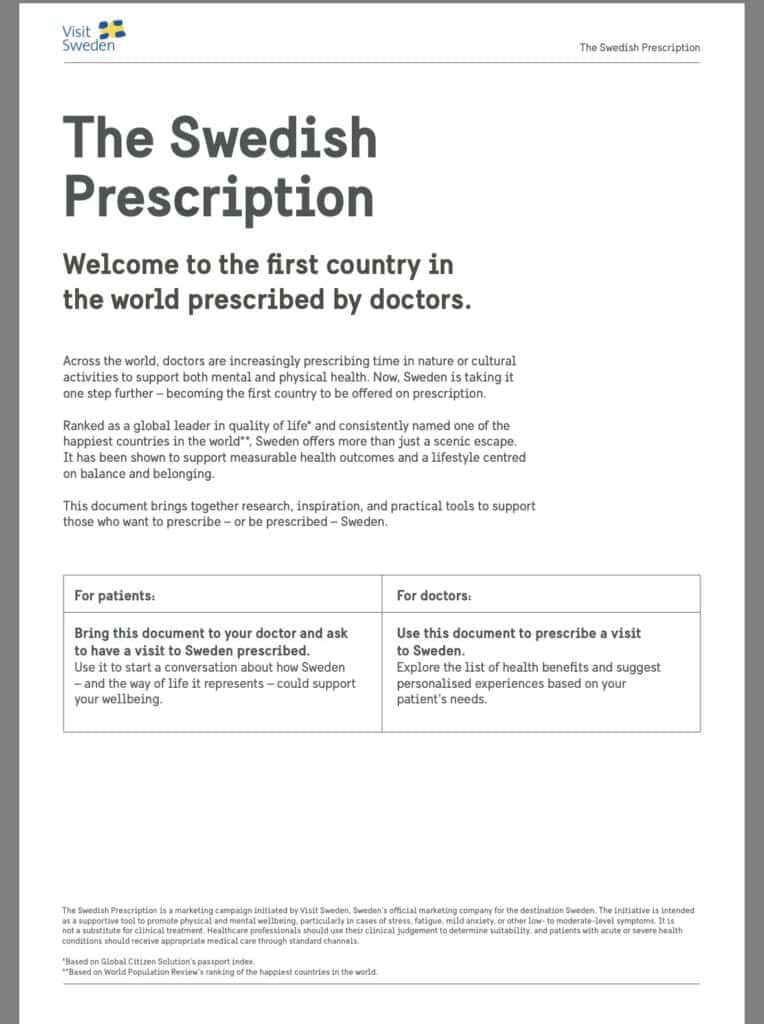 The Swedish prescription (à télécharger sur le site Visit Sweden)